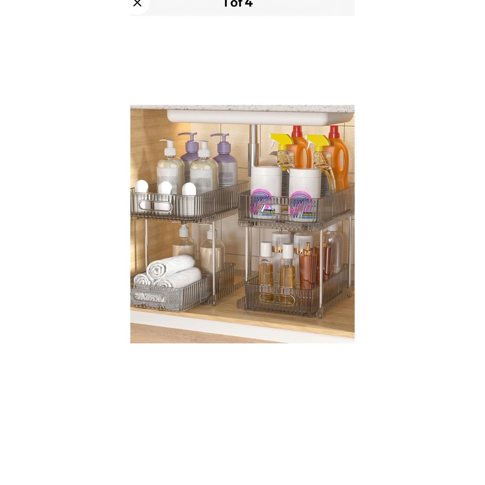 2-Pack Organizer Shelf 2-Tier Pullout Storage Shelf Bins With Removable Dividers